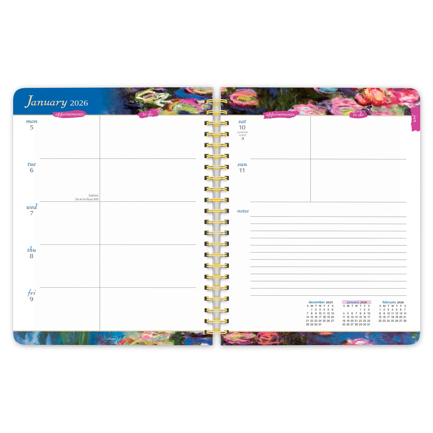 Claude Monet | 2026 6x7.75 Inch Weekly Desk Planner | Foil Stamped Cover