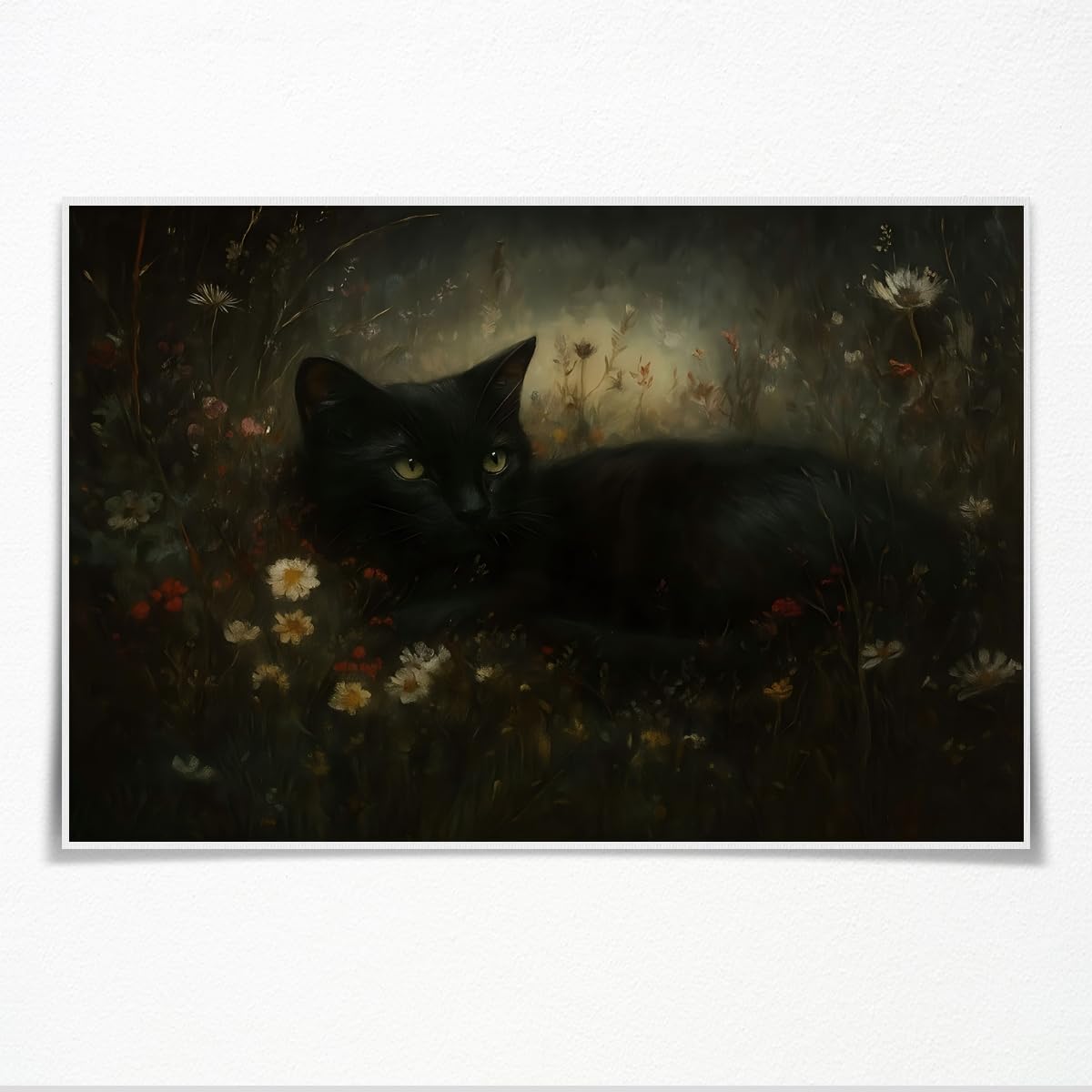 Black Cat Wall Art – Wildflower Poster | Gothic Dark Academia Halloween ...