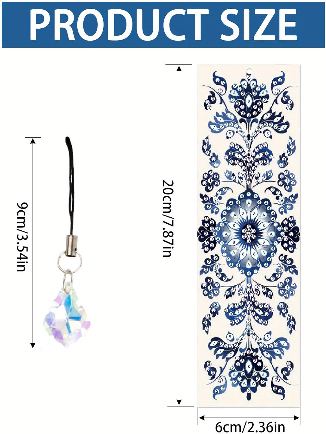4PCS Blue & White Porcelain Diamond Art Bookmarks – DIY Crystal Water Diamond Bookmarks with Pendant, Perfect Gift for Reading Enthusiasts, Office, School, and Birthday DIY Crafts