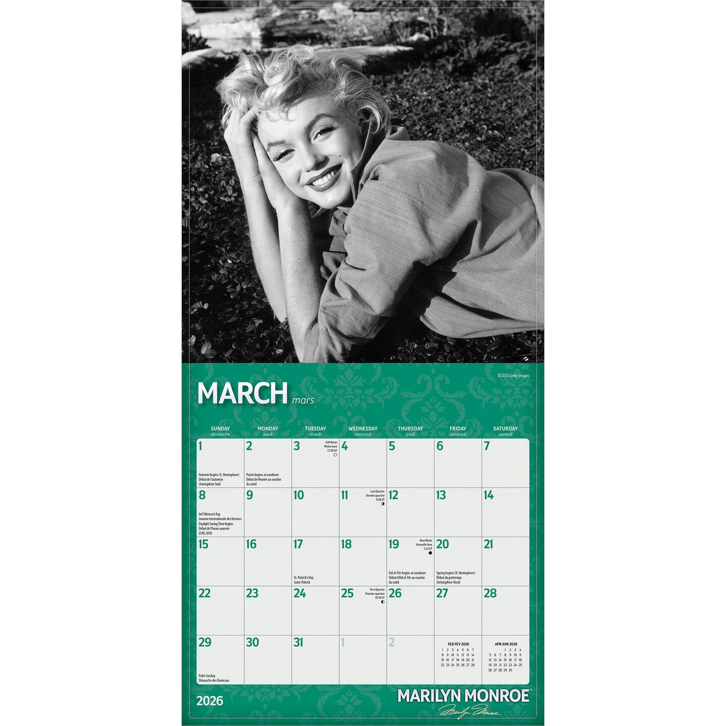 Marilyn Monroe OFFICIAL | 2026 7 x 14 Inch (Hanging) Monthly Mini Wall Calendar | English/French Bilingual