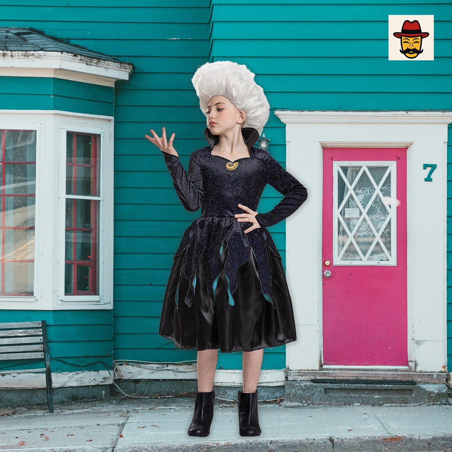Kids Classic Little Mermaid Ursula Costume, Black Velvety Dress Glitter Bodice Tentacle Skirt