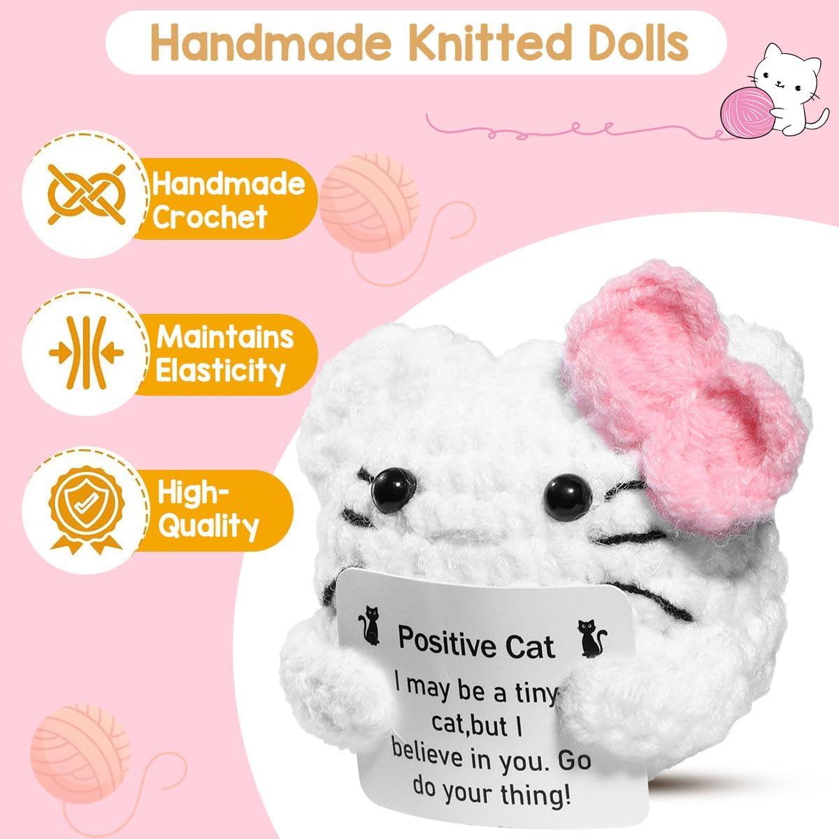 Kitty Stuff Kitty Easter Basket Stuffers Inspirational Crochet Positive Cat Kawaii Handmade Emotional Support Nuggets Cheer Funny Crochet Animals Kitty Gifts for Women Girls Coworker Birthday