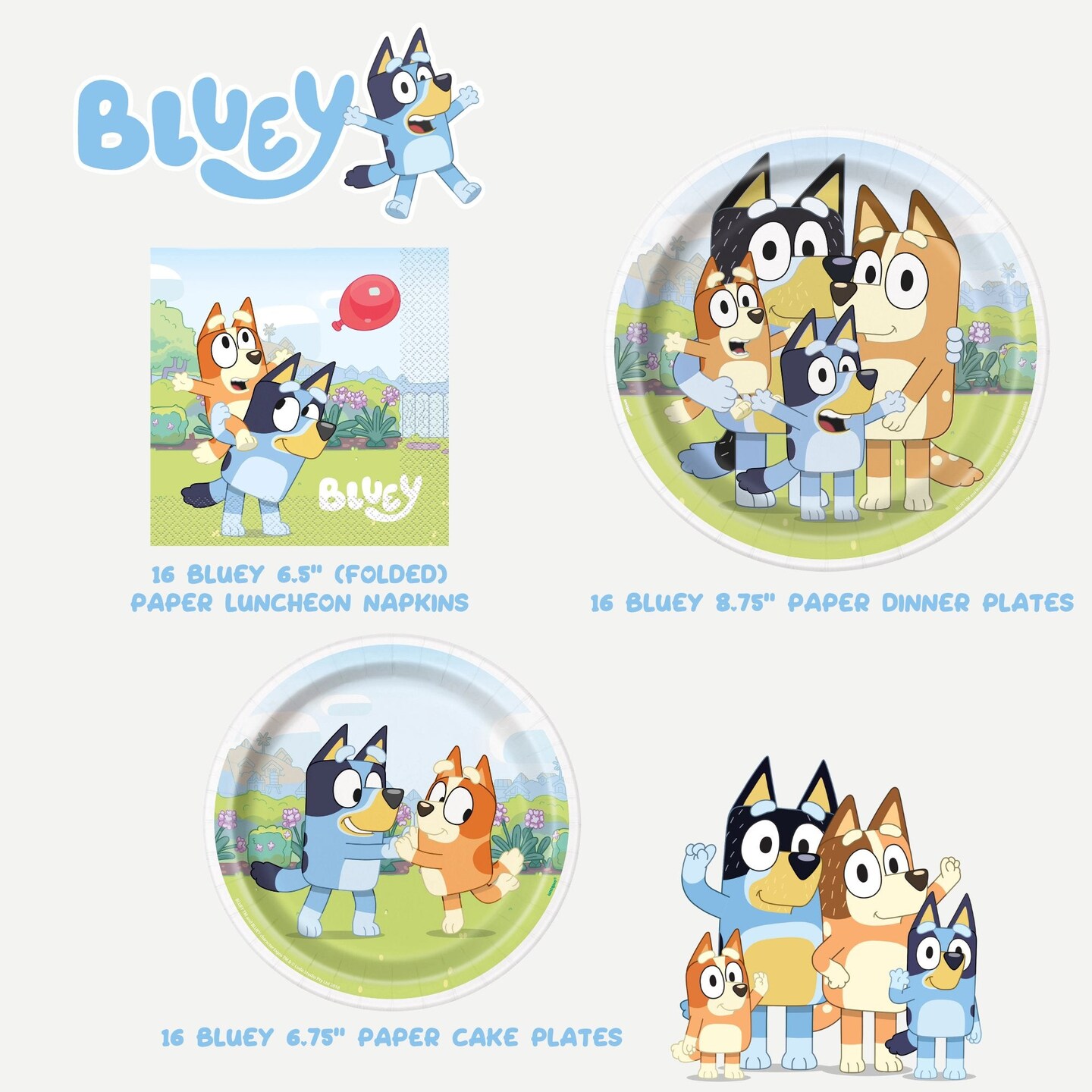 Bluey Birthday Party Supplies | Bluey Party Decorations | Bluey Plates | Bluey Napkins | Bluey Tableware | Bluey Balloons | Bluey Birthday Decorations (Party Pack)