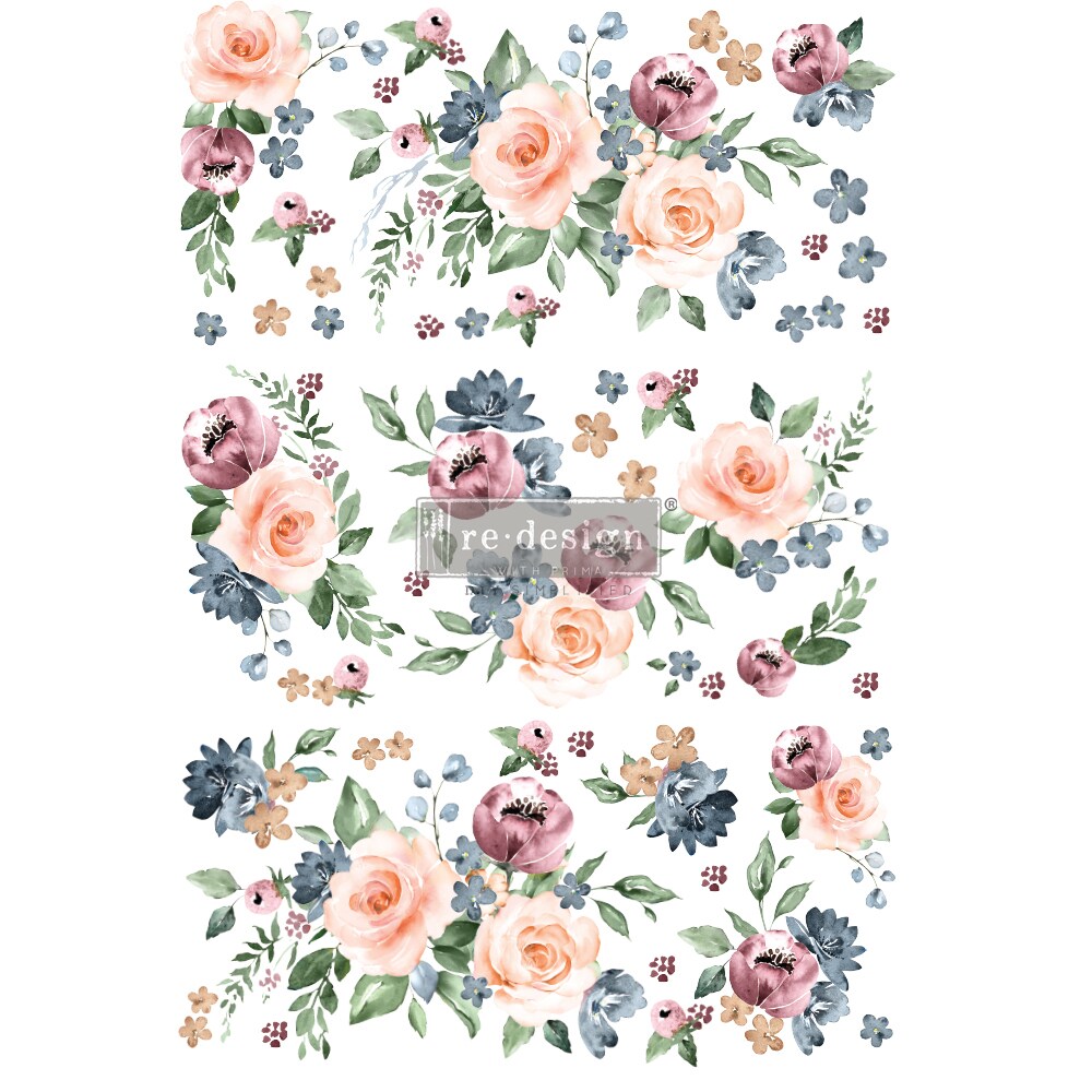 24 Redesign Decor Transfers&#xAE; - Watercolor Bloom - total sheet size 24inx35in, cut into 3 sheets rub-ons 