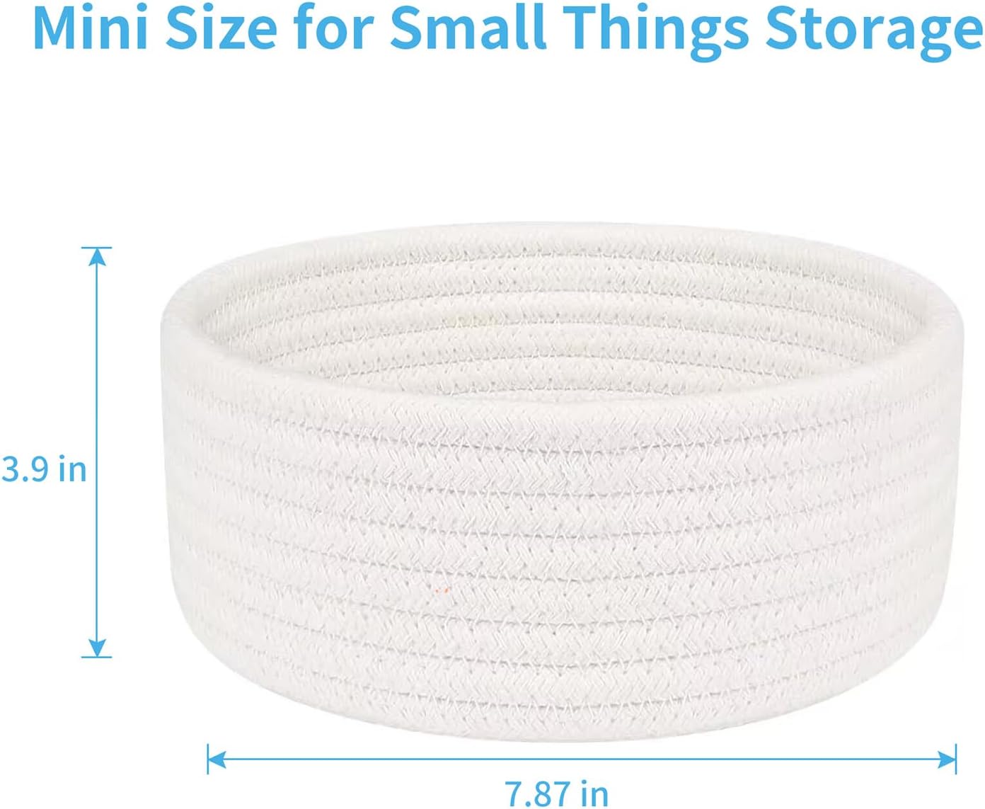 Small Woven Basket, Empty Tiny Shallow Storage Basket, Mini Cotton Rope Baskets, Round Decorative Hamper, Basket Storage Bins for Toys, Spa, Socks, Nursery, Living Room- White