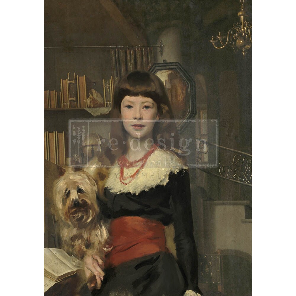 Redesign A1 Decoupage Rice Paper (Mulberry Tissue Paper) &#x2013; A Girl And Her Pup - 23.4&#x2033;X33.1&#x2033;