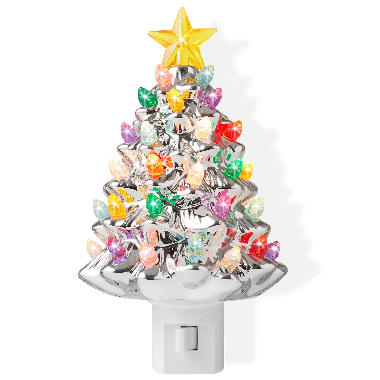 Casafield Ceramic Holiday Night Light - Vintage Decorative Night Light with Bulbs and Star Topper