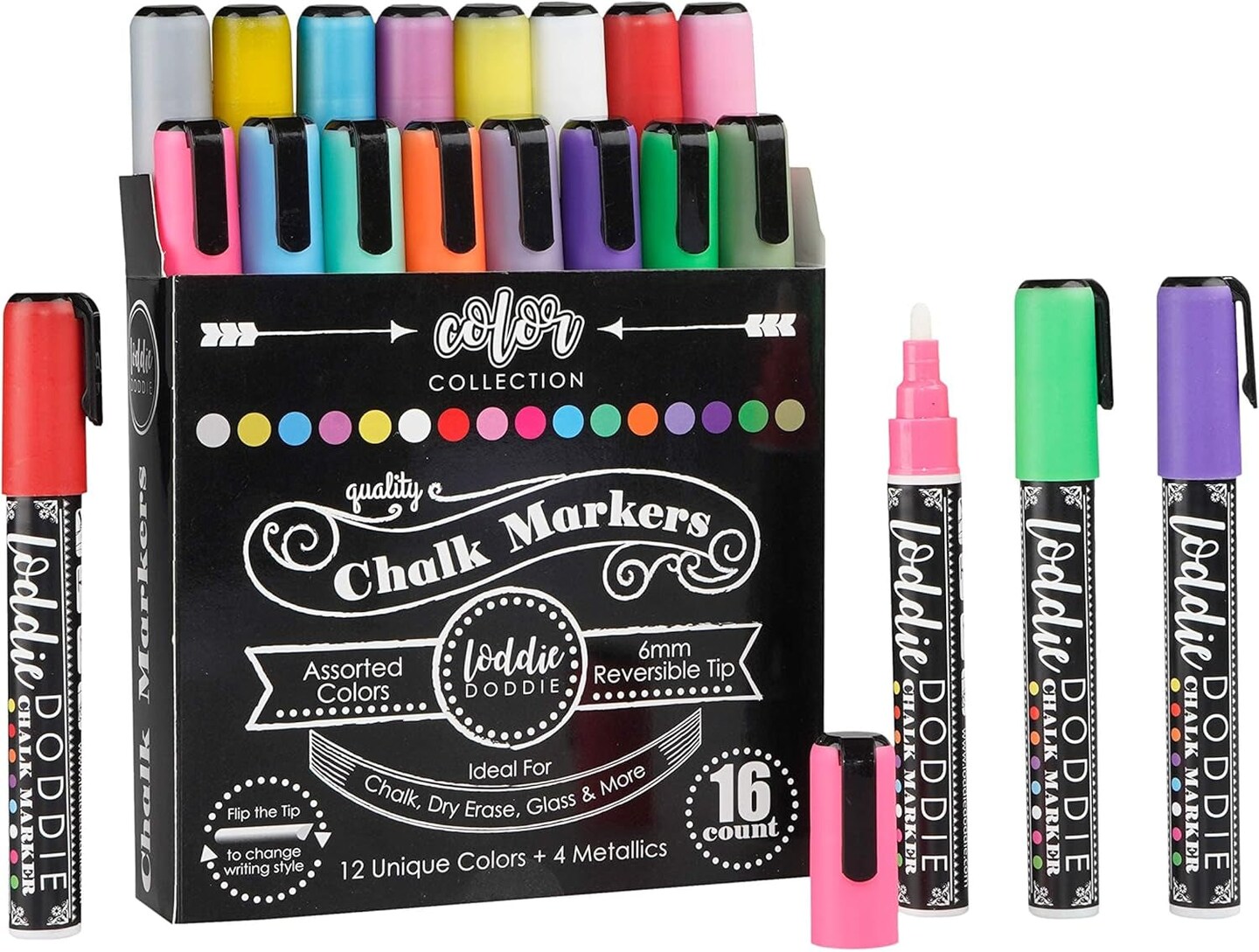 Liquid Chalk Markers | Dust Free Chalk Pens - Perfect for Chalkboards, Blackboards, Windows and Glass | 6Mm Reversible Bullet &#x26; Chisel Tip Erasable Ink (Pack of 16)