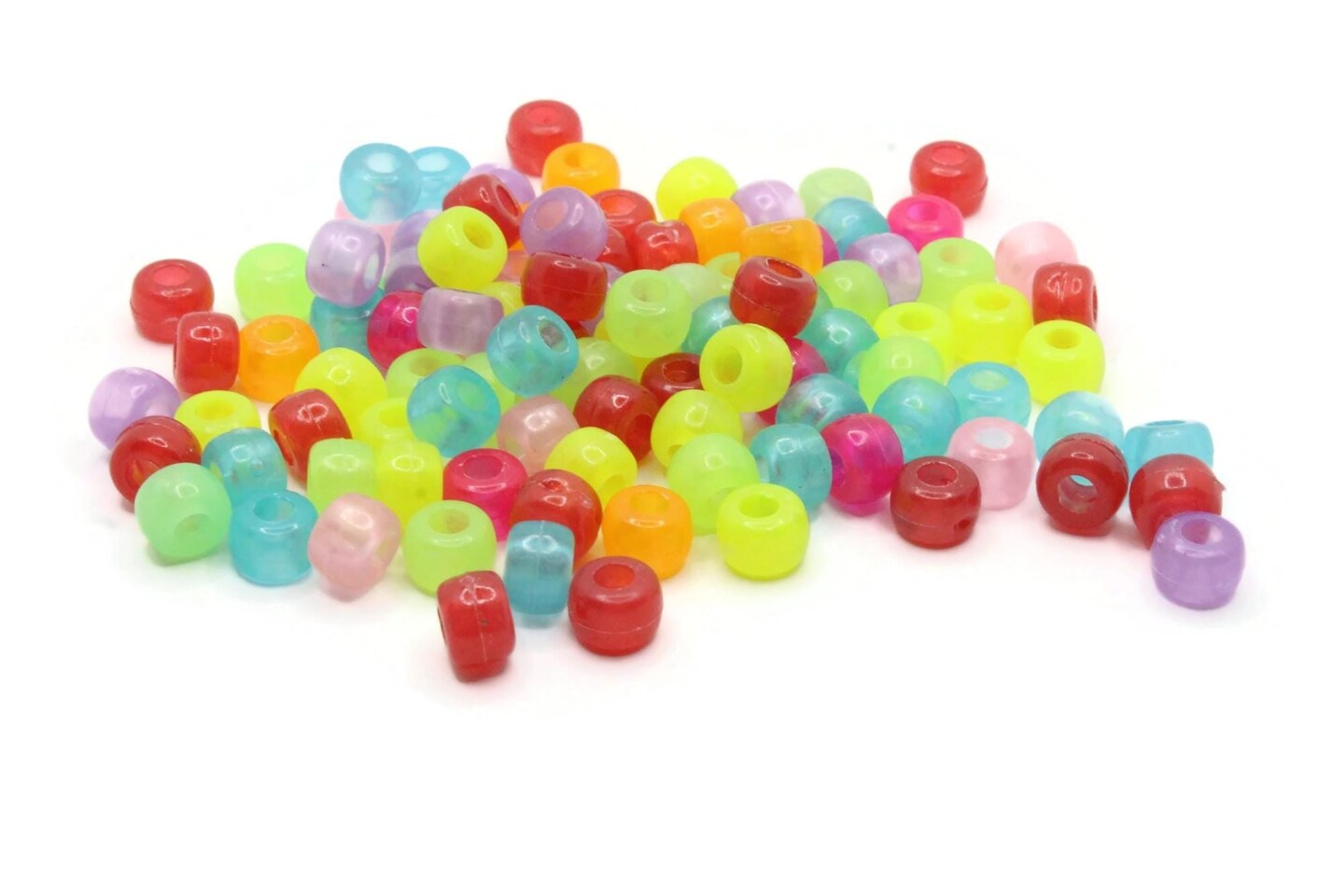100 9mm Mixed Color Glow in the Dark Plastic Beads Pony Beads