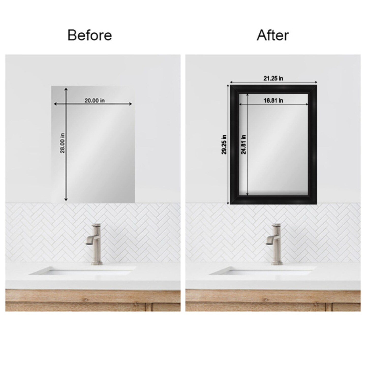 Amanti Art Mirror Makeover Bathroom Mirror Frame Border Kit - Fully Assembled Peel and Stick Frame - Mirror NOT Included - Grand Black Narrow Trim
