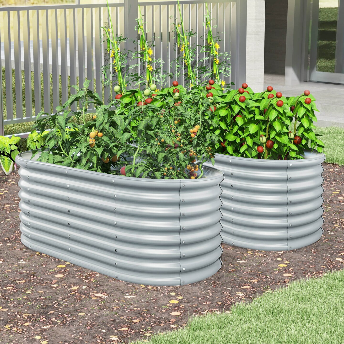 Costway 2 PCS Raised Garden Bed Kit Planter Raised Garden Boxes Outdoor 65" x 32" x 24" Gray/Silver