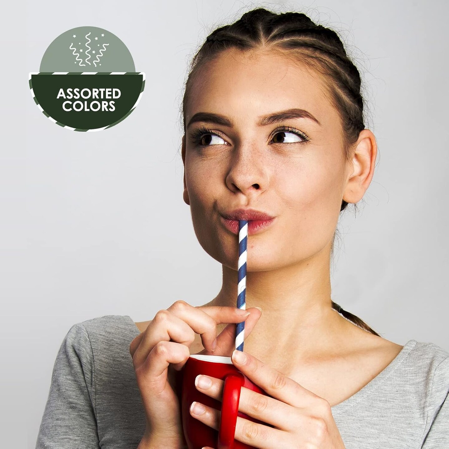 250-Pack Fun Assorted Color Compostable Biodegradable Disposable Paper Straws for Coffee, Juice, Cocktails