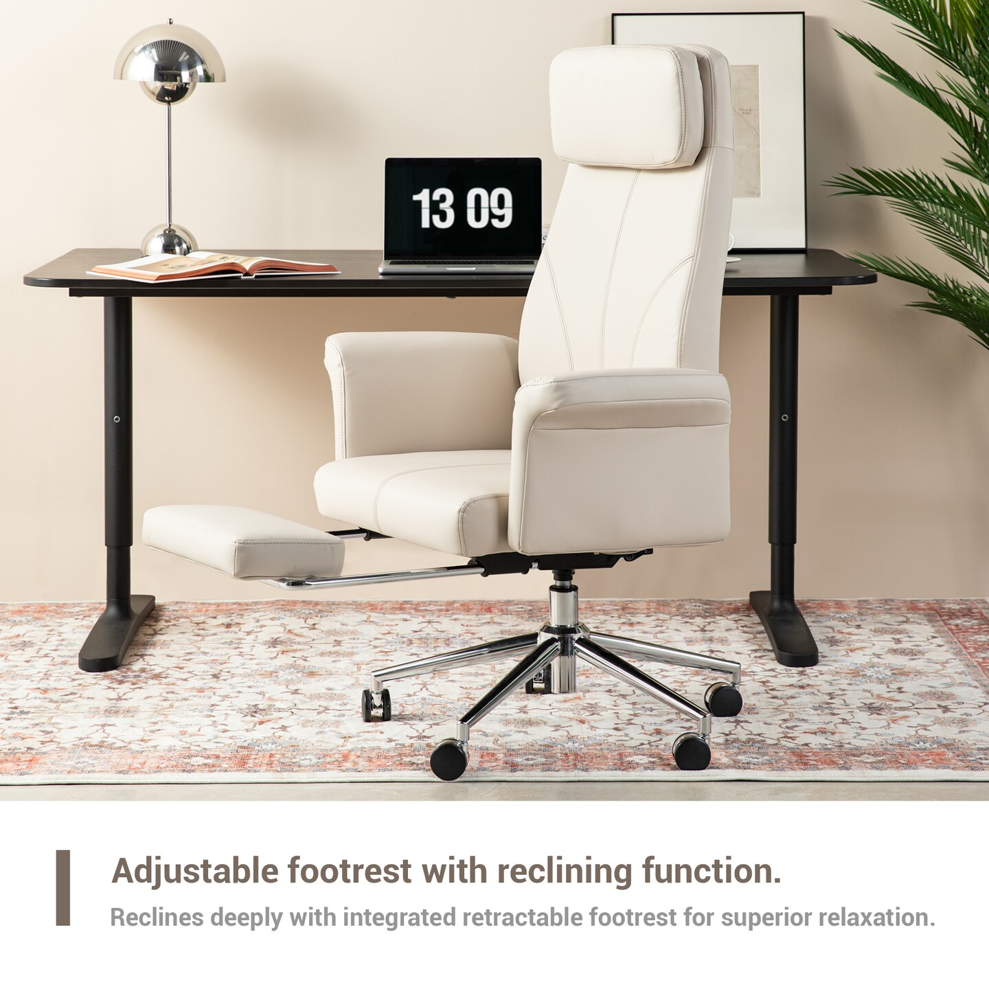 Modern Deluxe Faux Leather Gaslift Adjustable Swivel High Back Office Chair with Footrest and Armrest