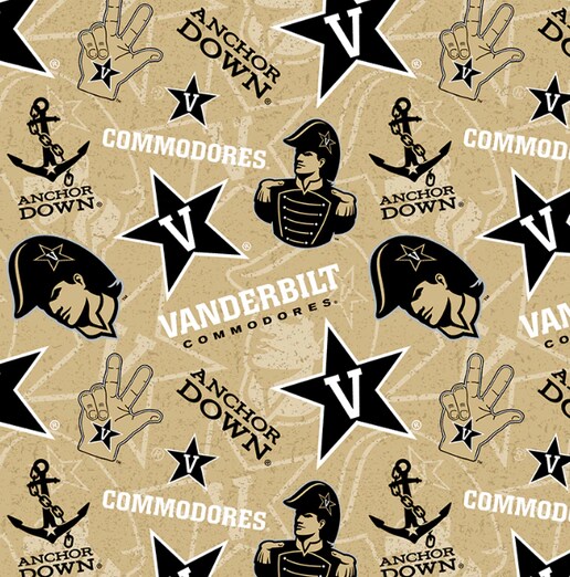 Licensed NCAA Vanderbilt University Tone on Tone 1178 Cotton Fabric by the Yard