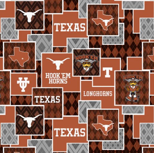 Licensed NCAA University of Texas Argyle Boxes Cotton Fabric by the Yard