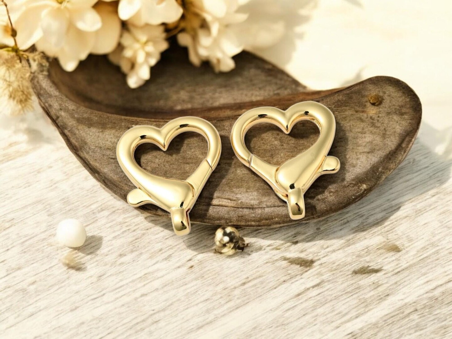 *2* 26x22mm 18k Gold Plated Brass Heart Lobster Clasps