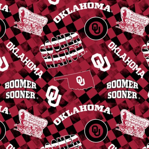 Licensed NCAA University of Oklahoma Check Allover Cotton Fabric by the Yard