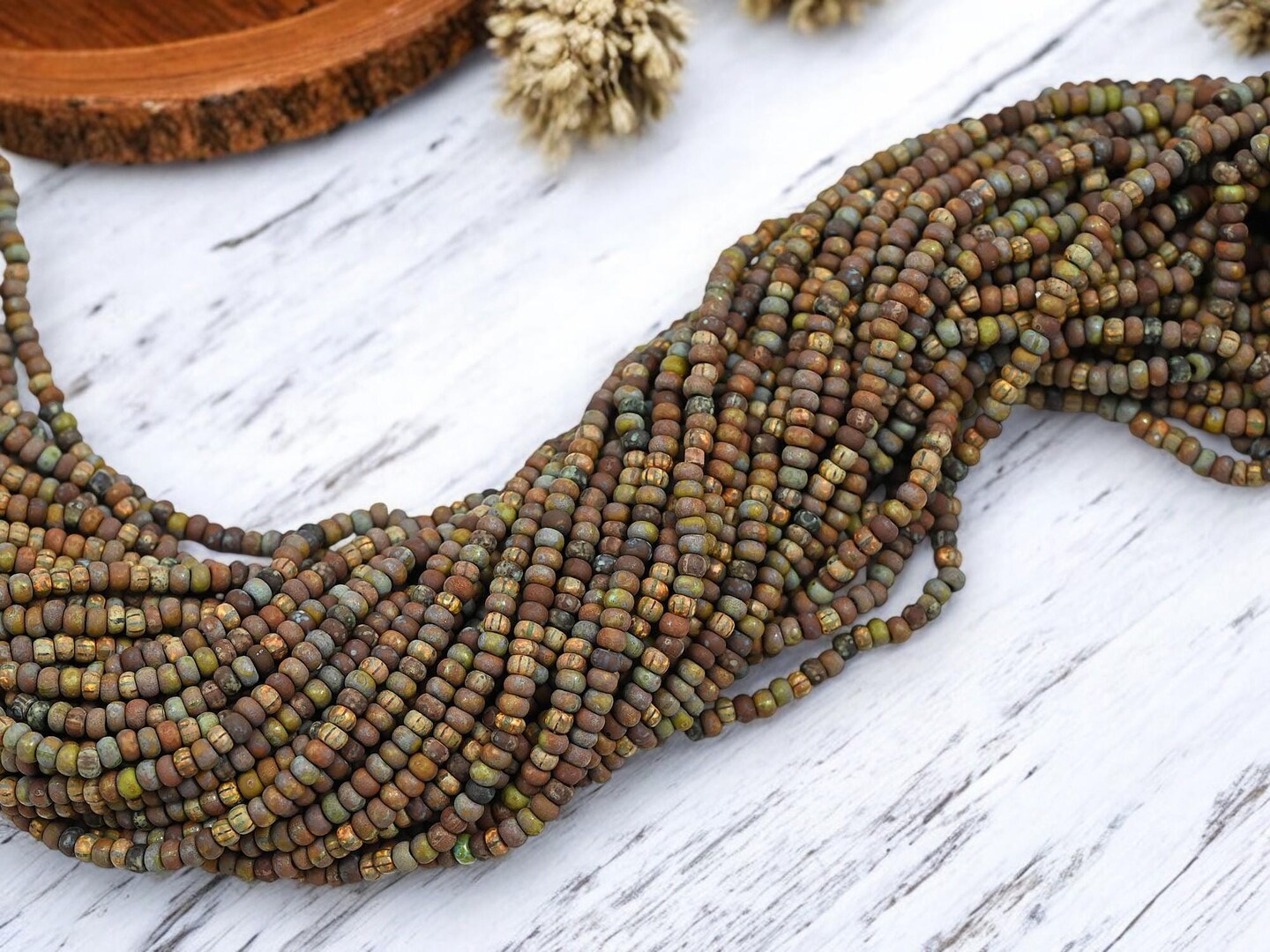 8/0 Aged Matte Rustic Caribbean Striped Picasso Mix Seed Beads (20" Strand)