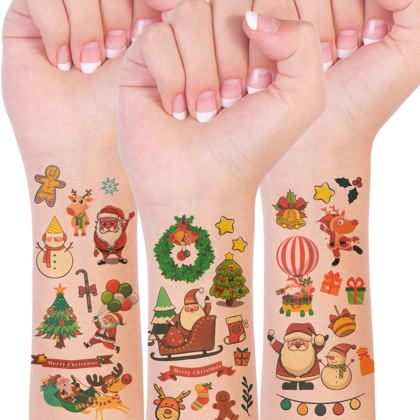 Wrapables Waterproof Temporary Tattoos, Birthday Party Favors and Supplies, Goodie Bag Fillers, 30 Sheets Christmas