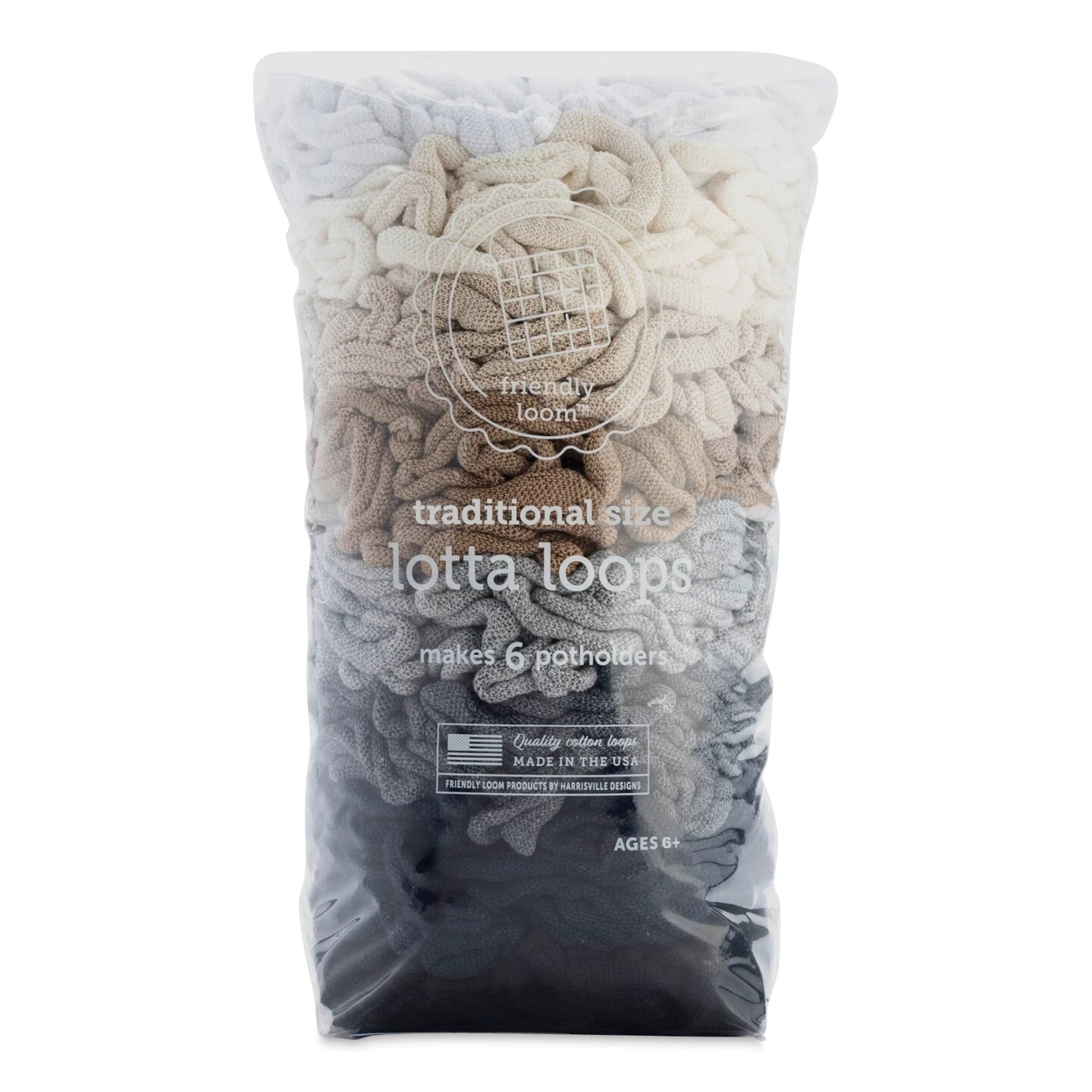 Friendly Loom Traditional Size Cotton Loops - Neutrals, Lotta Loops