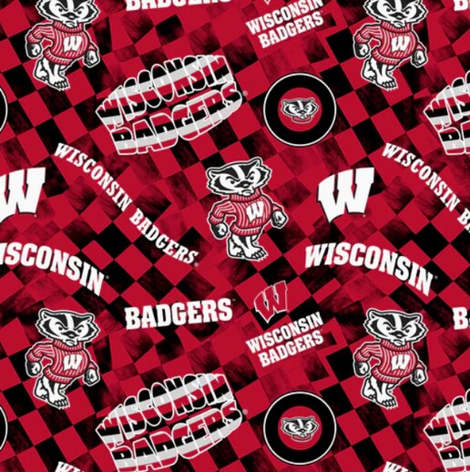 Licensed NCAA University of Wisconsin Check Allover Cotton Fabric by the Yard