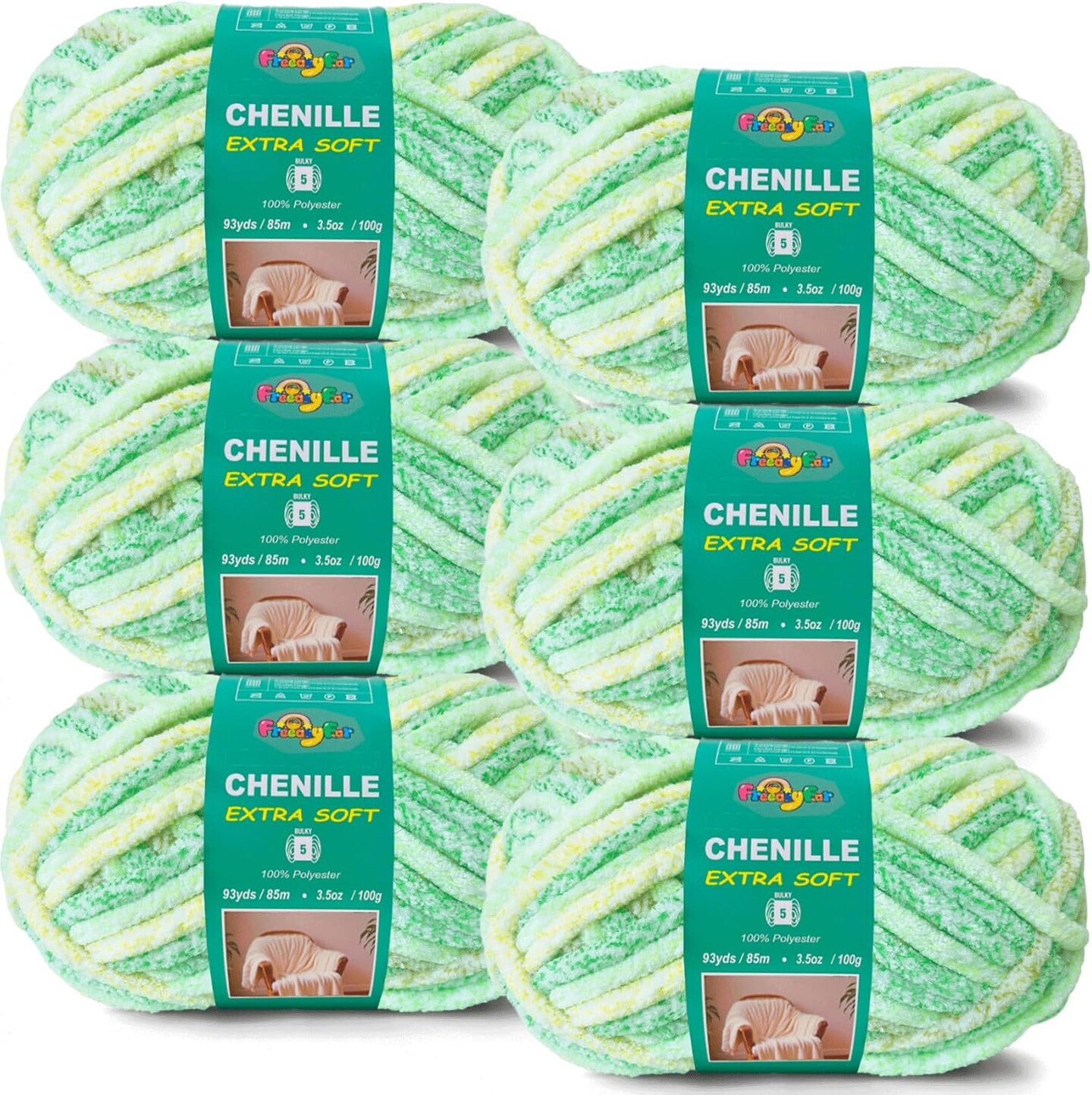 Super Soft Velvet Chenille Yarn (Mint Breeze, 6 Pack)