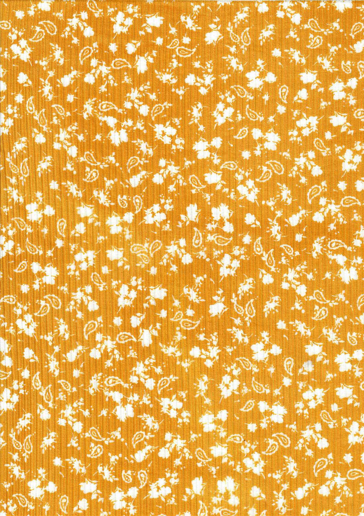 1 Yard Yellow Mango Ditsy Paisley Floral Yummy Rib Knit Fabric 4x2 Soft Stretch 58/60&#x22; Wide