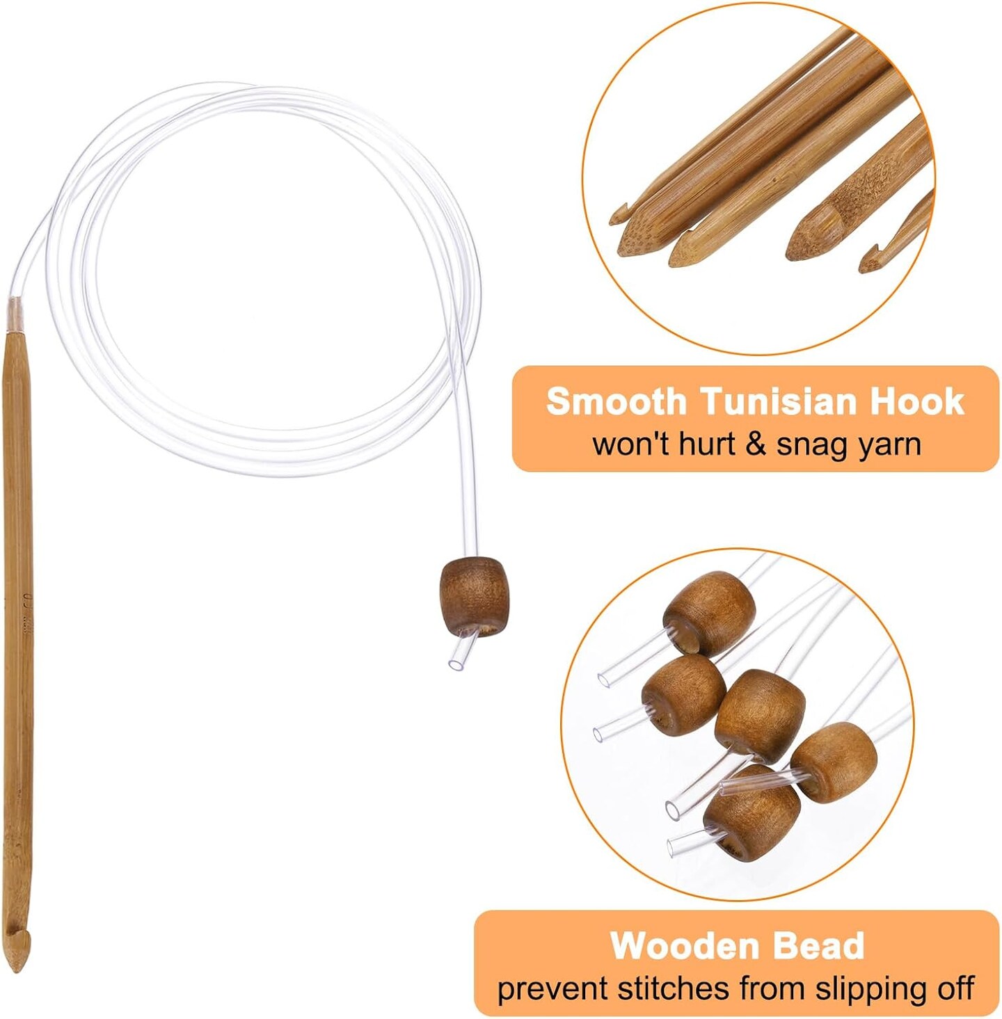 6.5mm Bamboo Tunisian Circular Crochet Hook(Brown)