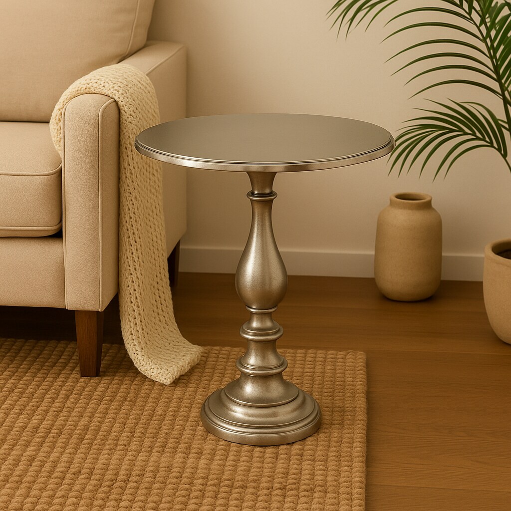 Decorative Nickel Finished Aluminum Hammered  Accent Table with Glass Top – 20X20X25.5"| Unique Side Table