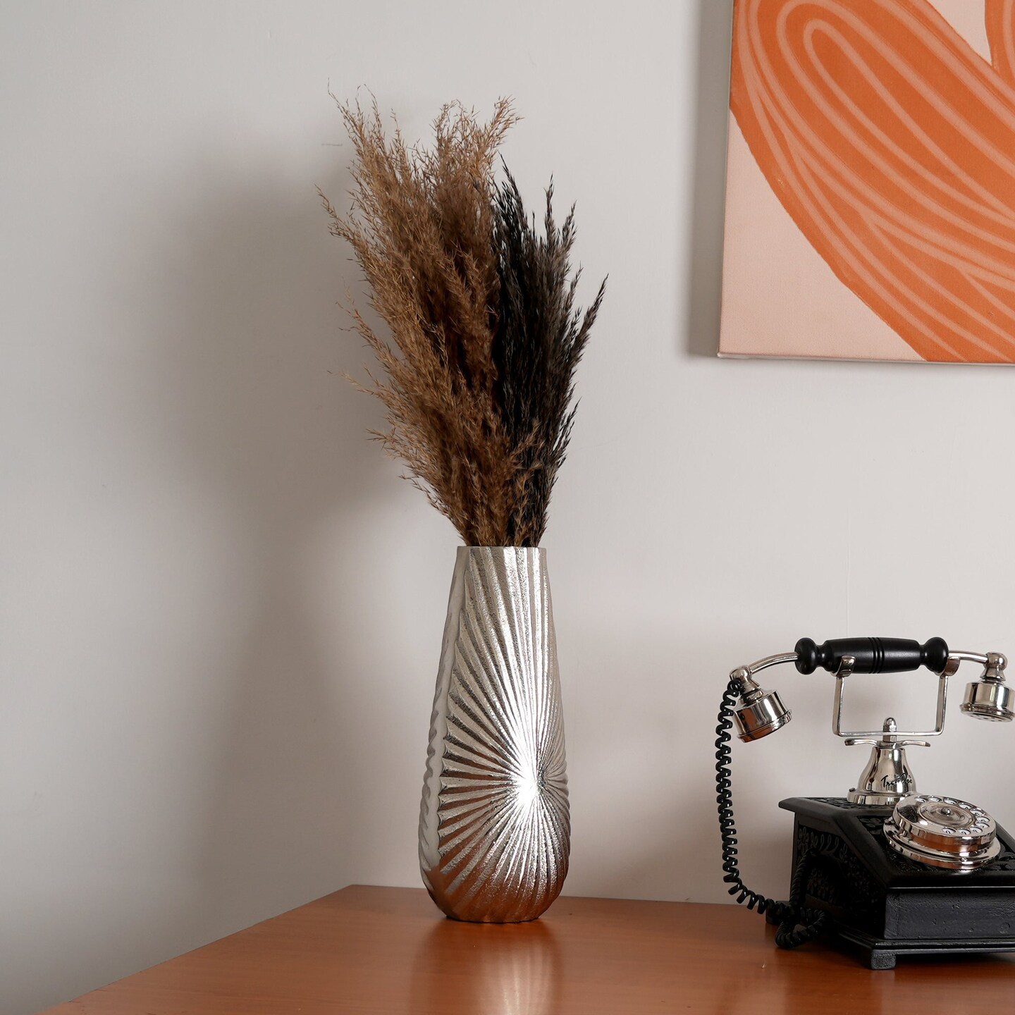 Decorative Wave Tall Aluminum Vase – 5X4X12" Nickel Finished Table Accent