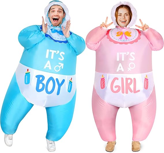 2 Pcs Inflatable Baby Costume for Adults Blow up Gender Reveal Baby Costume Suit for shower party