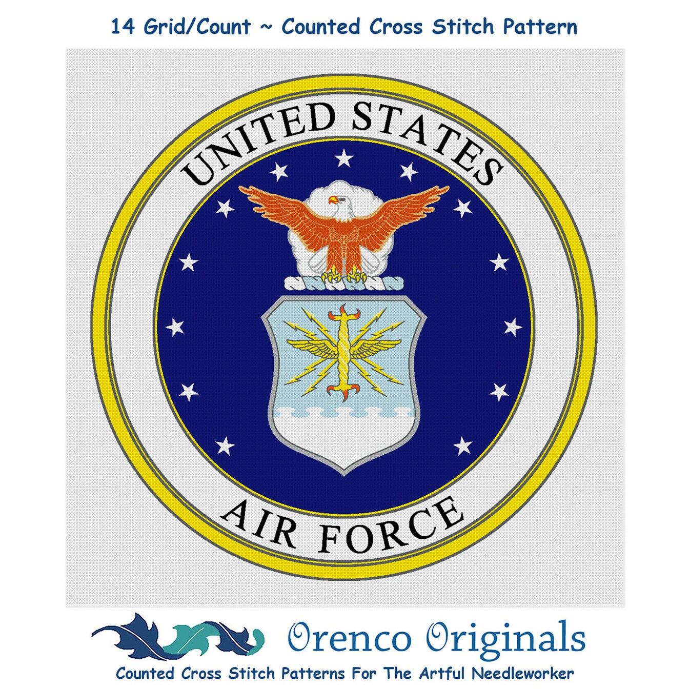 US American Air Force Crest Insignia Emblem Counted Cross Stitch Chart Pattern