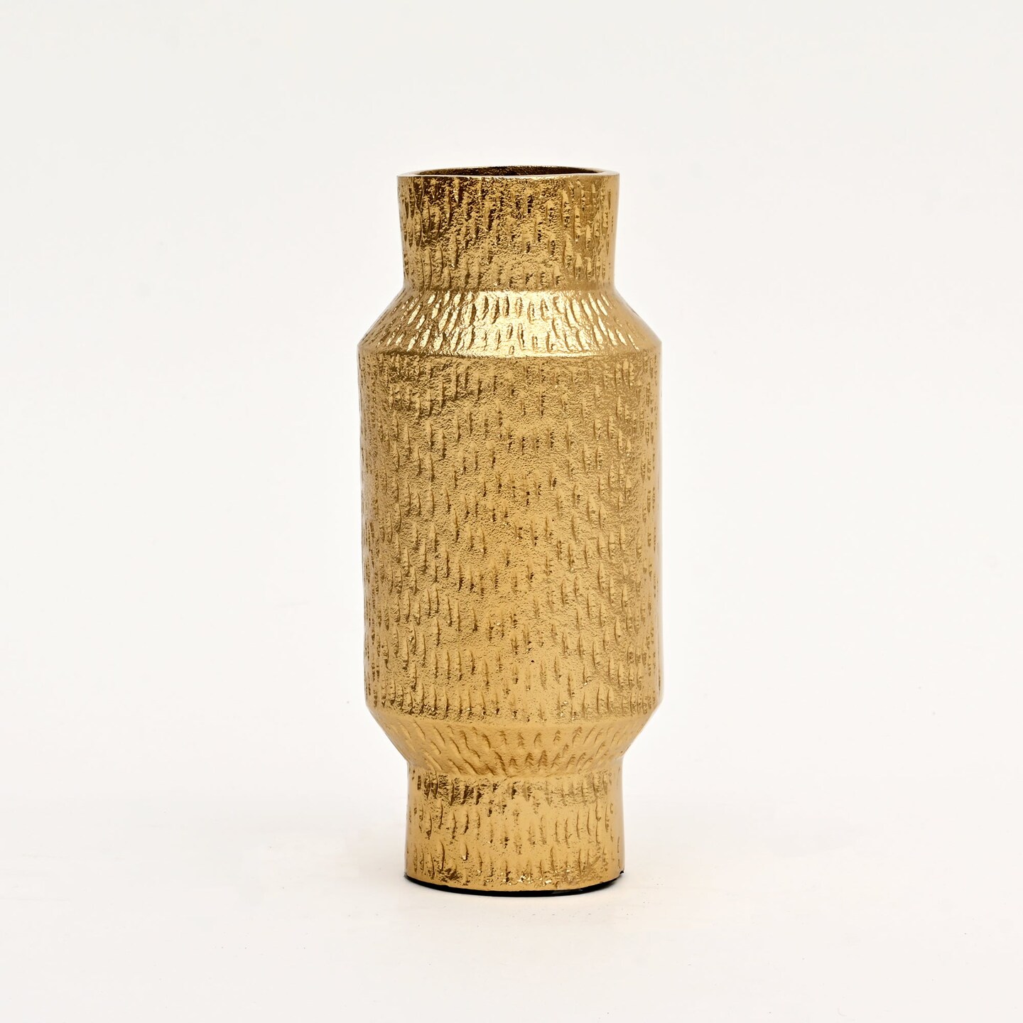 Decorative Gold Mosaic Pattern Cylinders Aluminum Vases &#x2013; Set of 3 Gold Polished Table Accents
