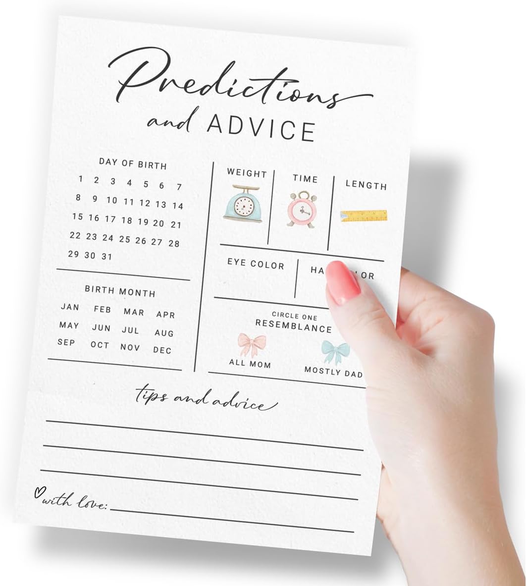 Party Baby Predictions &#x26; Advice Cards for New Parents &#x2013; Baby Shower Game, Wishes for Mommy &#x26; Daddy, Gender Reveal Boy or Girl, Modern Minimal Design, 30 Cards