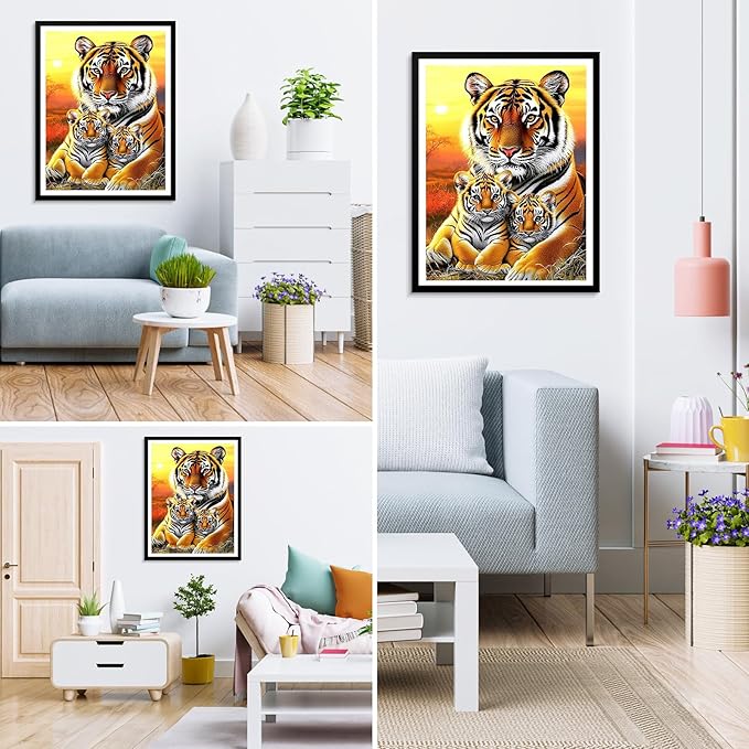 Tiger 5D Diamond Painting Kit for Adults – Full Drill Round Gems DIY Animal Art, Beginner-Friendly 12x16 Inch Wall Décor & Gift