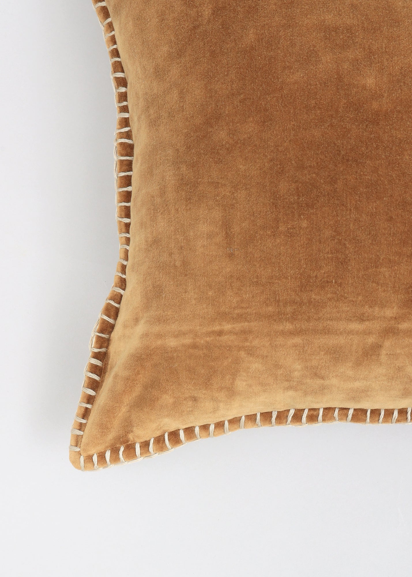 Stonewashed Cotton Velvet Throw Pillow with Decorative Handstiched Edges - 19&#x22;x 19&#x22;
