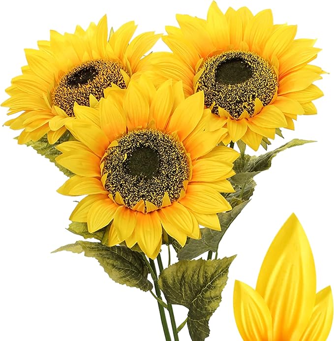 Large Sunflowers Artificial Flowers 9&#x22; Full Bloom Long Stem Artificial Sunflower 33&#x22; Tall Sun Flowers Giant Silk Sunflowers with Stem Fake Sunflower Floral Arrangement for Home Wedding Decoration