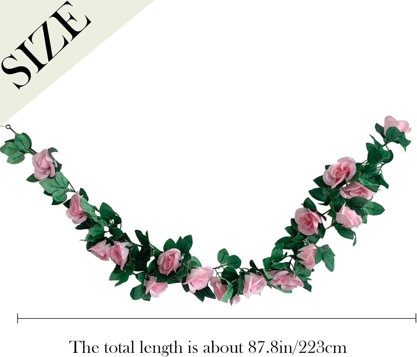 2 Pack Artificial Rose Vine Spring Garland Fake Roses Flowers Plants Vines Hanging Floral Leaves Decoration for Wedding Party Table Garden Arch Wall Home Room Decor(Pink)