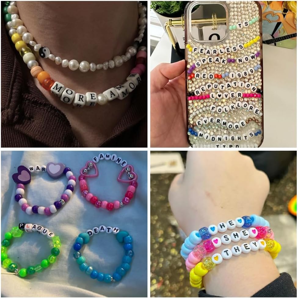 3200 Pcs 6 * 9mm Pony Beads Bulk in 96 Colors - Friendship Bracelet Making Kit with 2400 Plastic Beads & 800 Letter Beads in 4 Storage Boxes with 2X Strings & Scissor