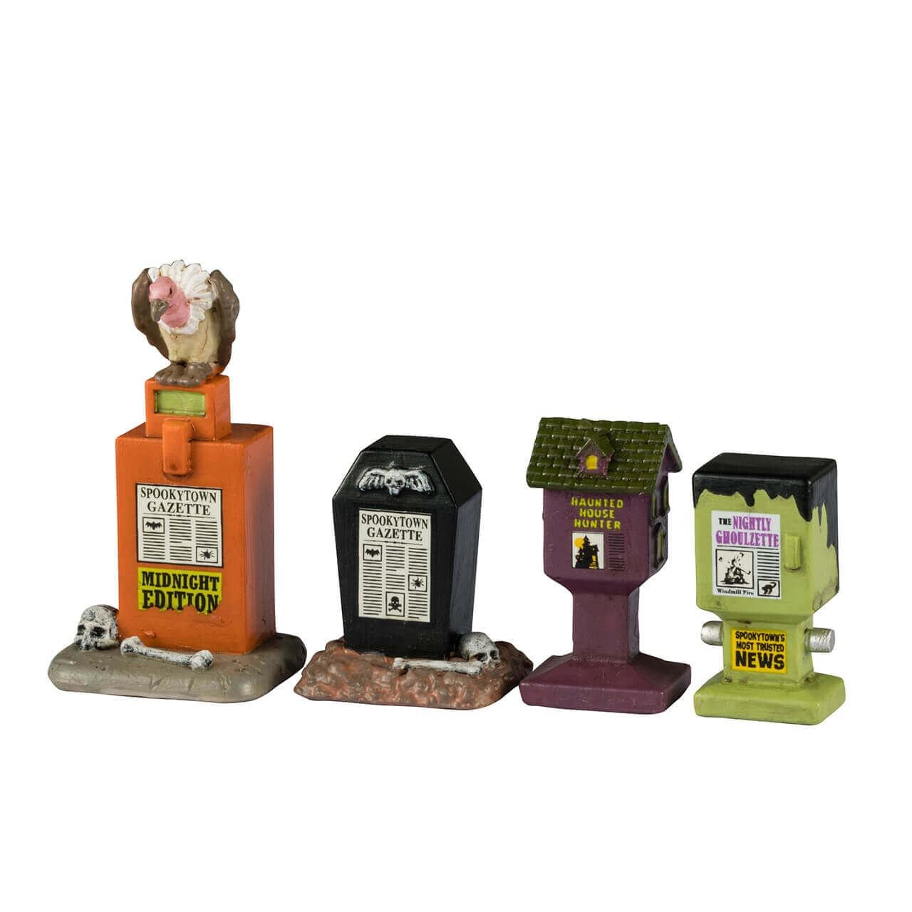 Lemax Spooky Town Halloween Village Accessory Spookytown Gazette Newspaper Stands Set of 4