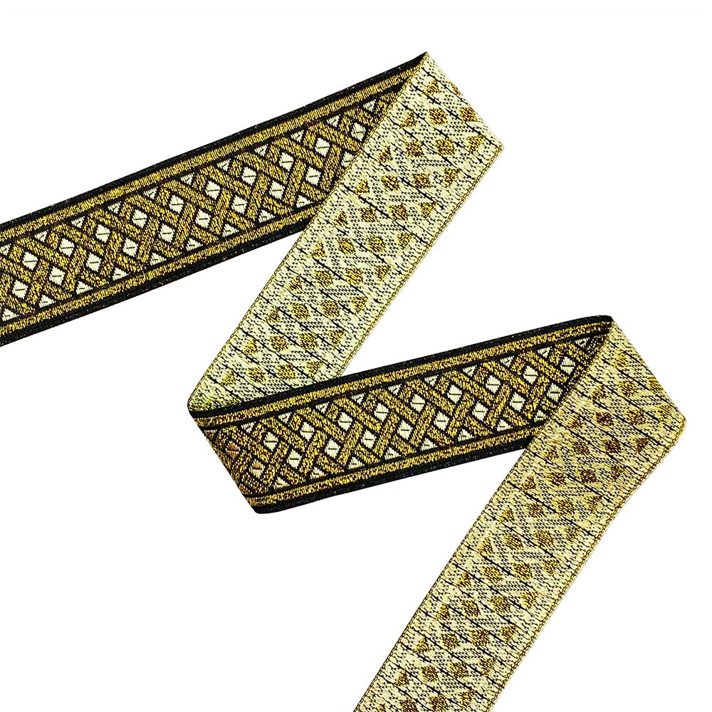 Designer&#x27;s Shop JL 132 Jacquard metallic Gold Celtic ribbon trim 1-3/8&#x201D; (35mm) x 9 yard