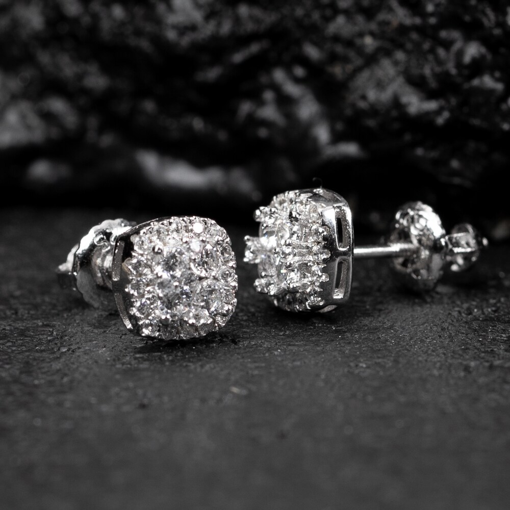 3D Square Micro Pave CZ Stud Earrings - 14K Gold Plated Sterling Silver, Screw Back, Unisex Small Cube - View #4