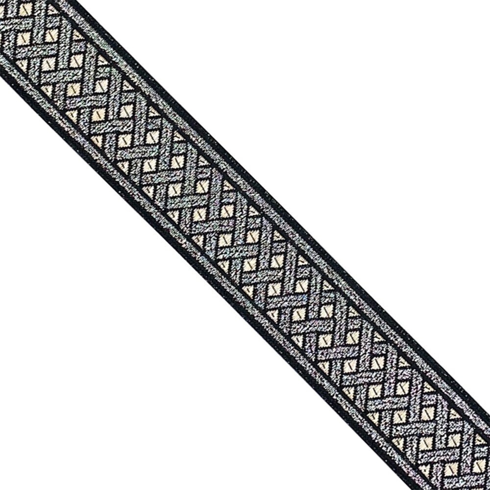 Designer's Shop JL 133 Jacquard metallic Silver Celtic ribbon trim, 1-3/8” (35mm) x 9 yards