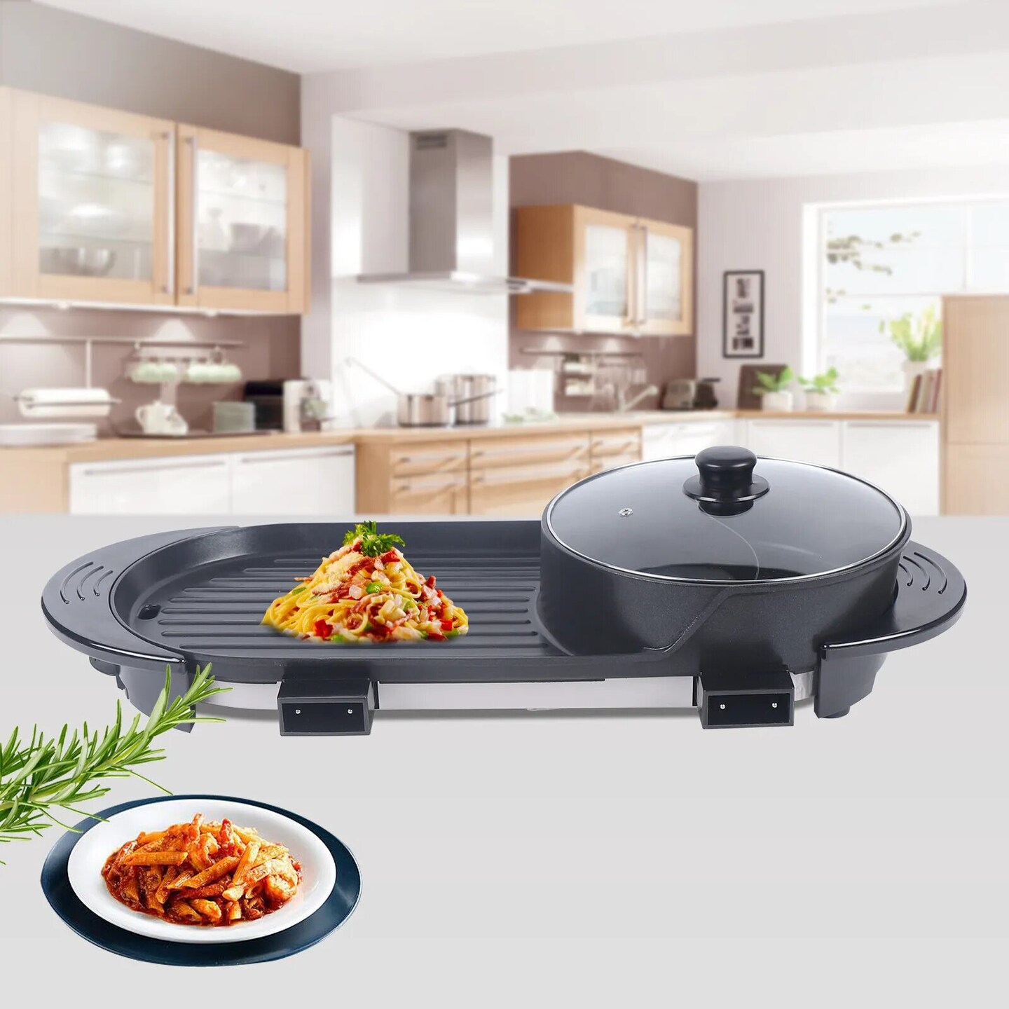 Kitcheniva 2 in 1 Electric Non-Stick Grill Hot Pot