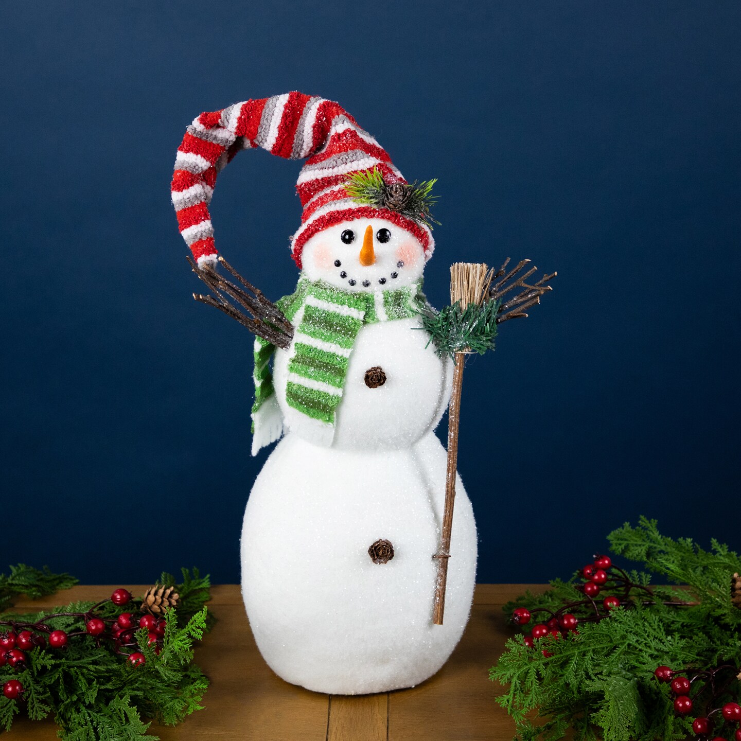 Northlight Glittered Snowman with Broom Christmas Figure - 14"