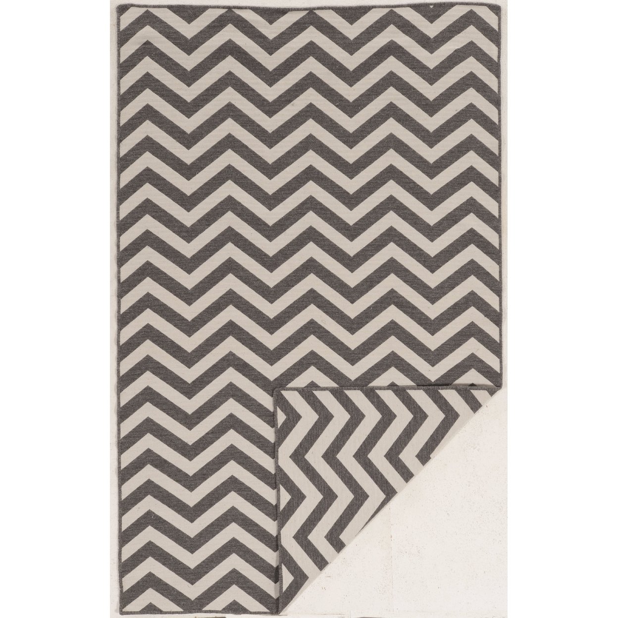 Salonika Reversible Chevron Grey Rug 5X8 Flat Woven Indoor Area Carpet