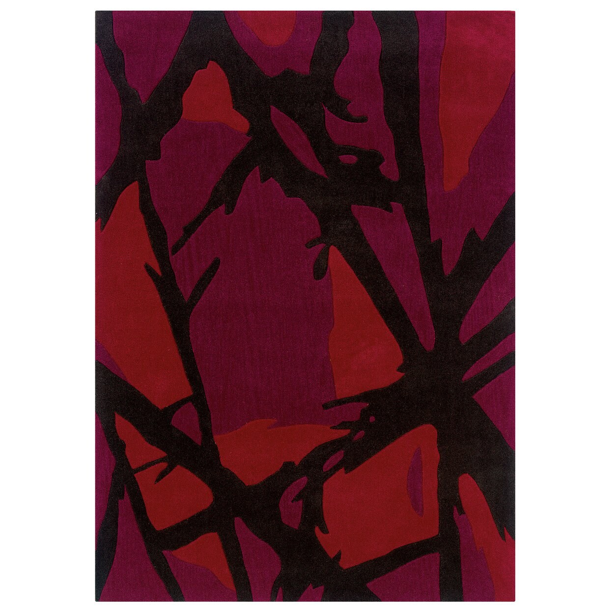 Trio Branches Charcoal Red Area Rug 5X7 Contemporary Transitional Design