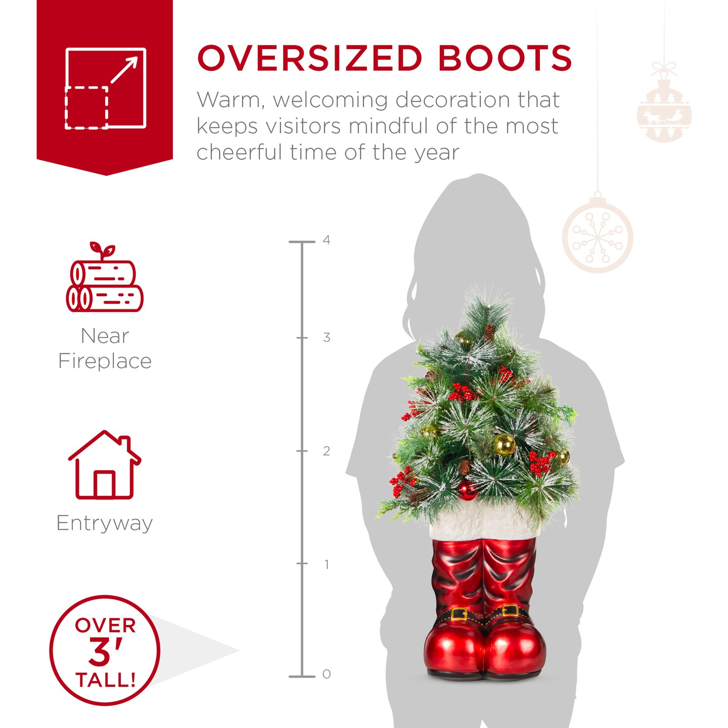Best Choice Products 40in Santa Boots Decoration w/ Pre-Decorated Christmas Greenery, Battery-Operated Lights