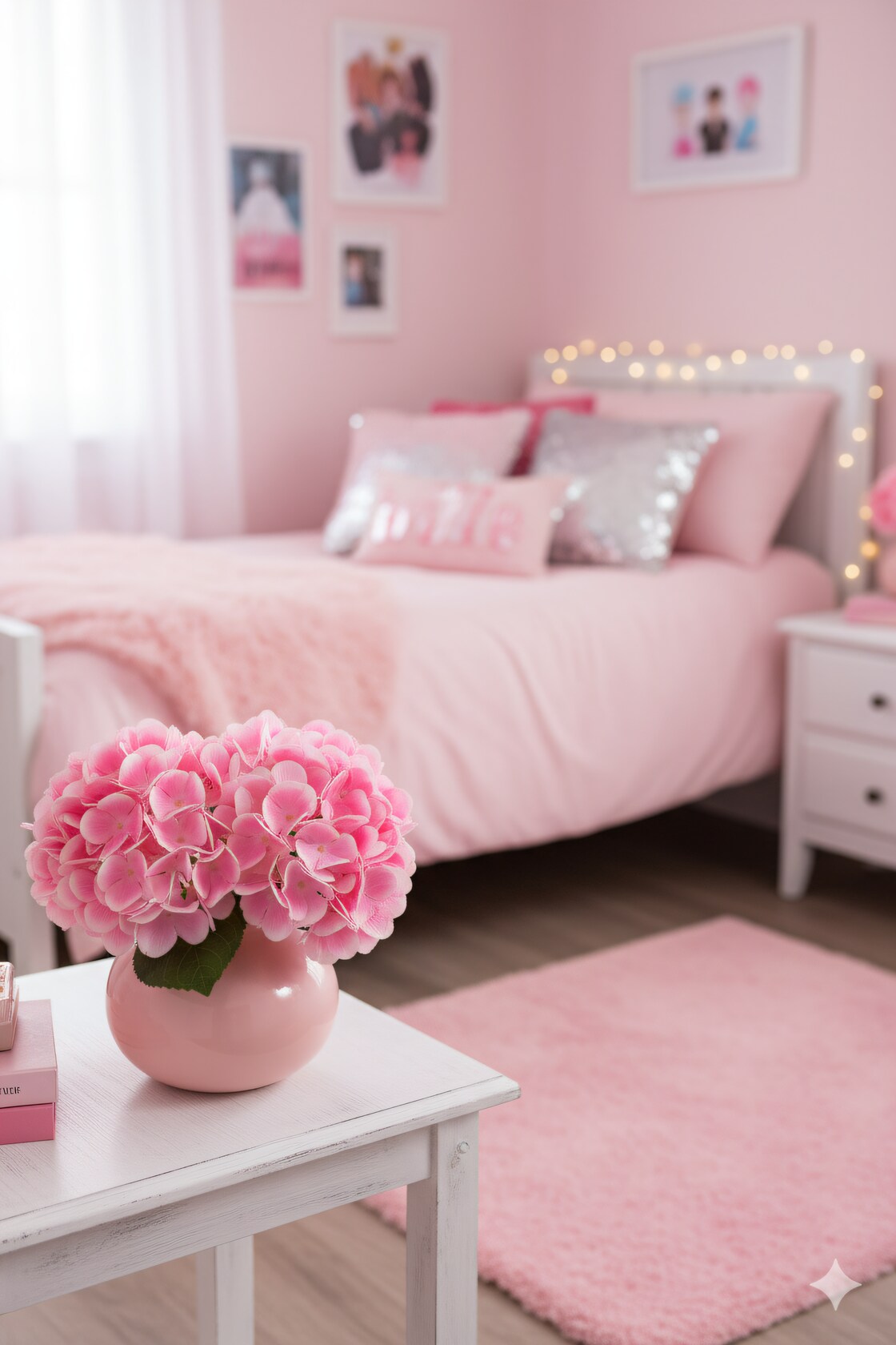 17.75" Pink Hydrangea Stem – 8" Bloom, Lifelike Faux Flower Decor