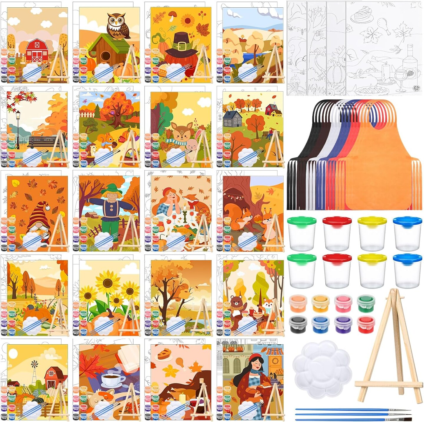 140 Pcs 20 Set Fall Pre Drawn Canvas Kit(Black, red, orange, white, coffee color)7.87 x 9.84 x 0.99 inches